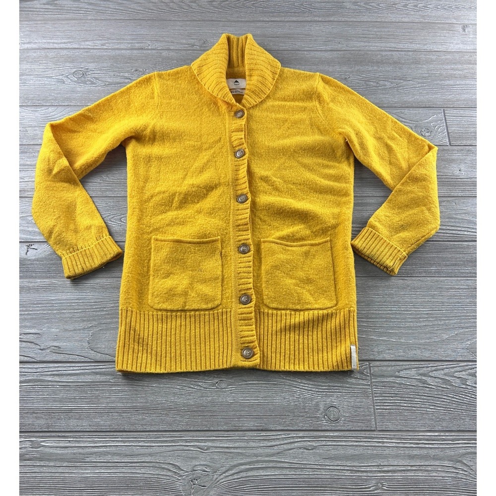 Burton Mustard Yellow 100% Wool Shawl Collar Button Front Cardigan Sweater XS